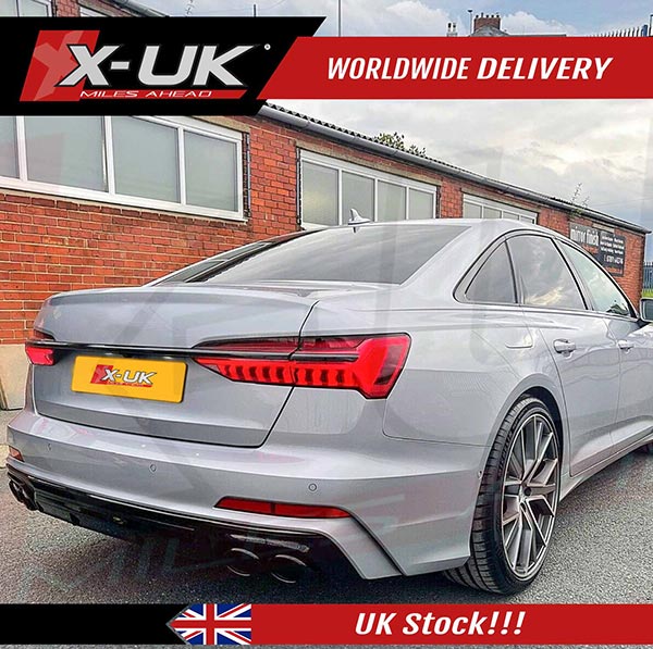 Audi A6 S-line to S6 style 2018-2020 gloss black diffuser with plastic pipes