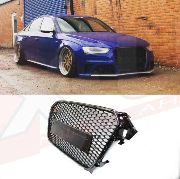 Audi A4 S4 B8.5 2013-2015 to RS4 style honeycomb mesh grill gloss black