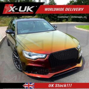 RS6 style front grill gloss black for Audi A6 S6 C7 2015-2018