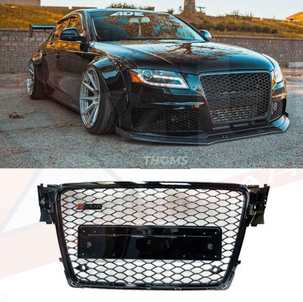 Audi A4 S4 2008-2012 B8 to RS4 style honeycomb mesh grill gloss black