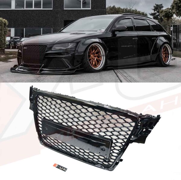 Audi A4 S4 2008-2012 B8 to RS4 style honeycomb mesh grill gloss black