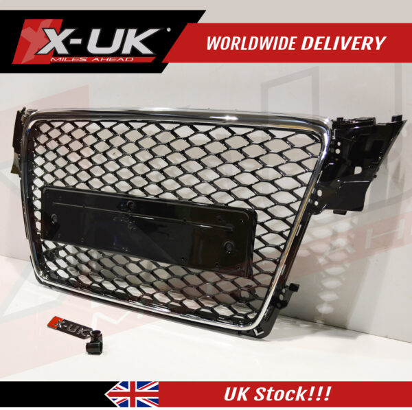 RS4 style front grill for Audi A4 S4 2008-2012 B8 black with chrome surround