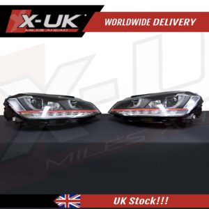 VW Golf 7 3D headlights headlamps flowing sequential turning lights red stripes (RHD)