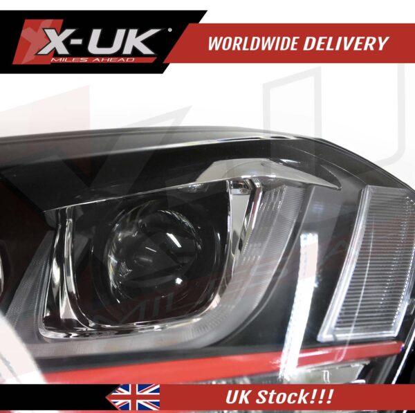 VW Golf 7 3D headlights headlamps flowing sequential turning lights red stripes (RHD)