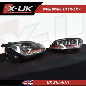 VW Golf 7 3D headlights headlamps flowing sequential turning lights red stripes (RHD)