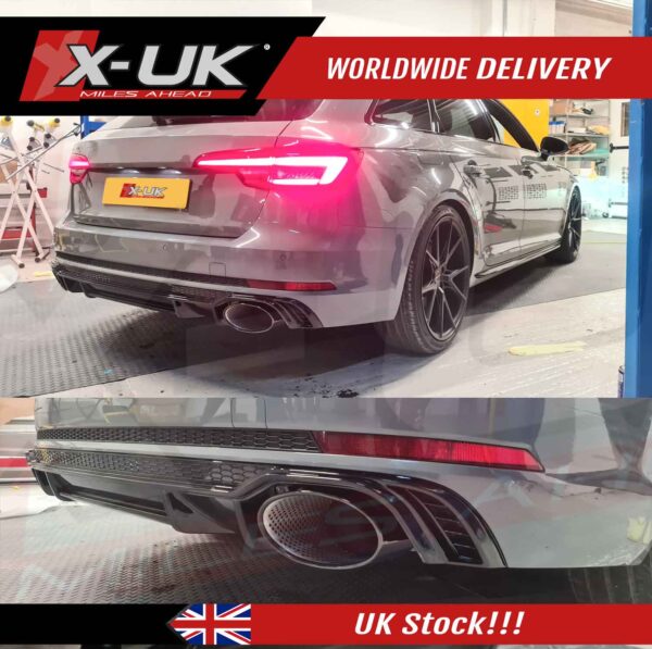 Audi A4 S4 B9 2015-2019 to RS4 style black edition rear diffuser valance