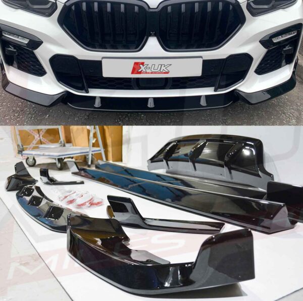 BMW X6 2019-2020 G06 body kit gloss black front splitter diffuser side skirts