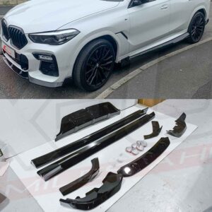 BMW X6 2019-2020 G06 body kit gloss black front splitter diffuser side skirts