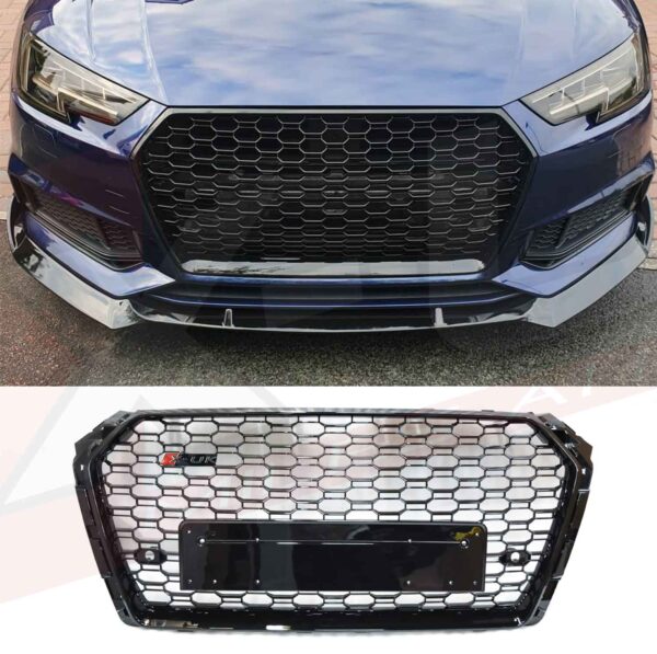 Audi A4 S4 2016-2019 B9 to RS4 style honeycomb mesh grill gloss black