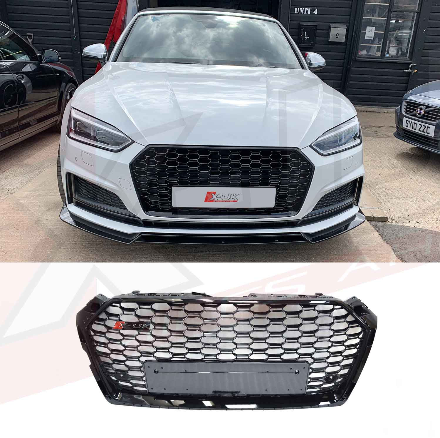 Actuator buik Huichelaar Audi A5 S5 2016-2019 B9 to RS5 style honeycomb mesh grill gloss black