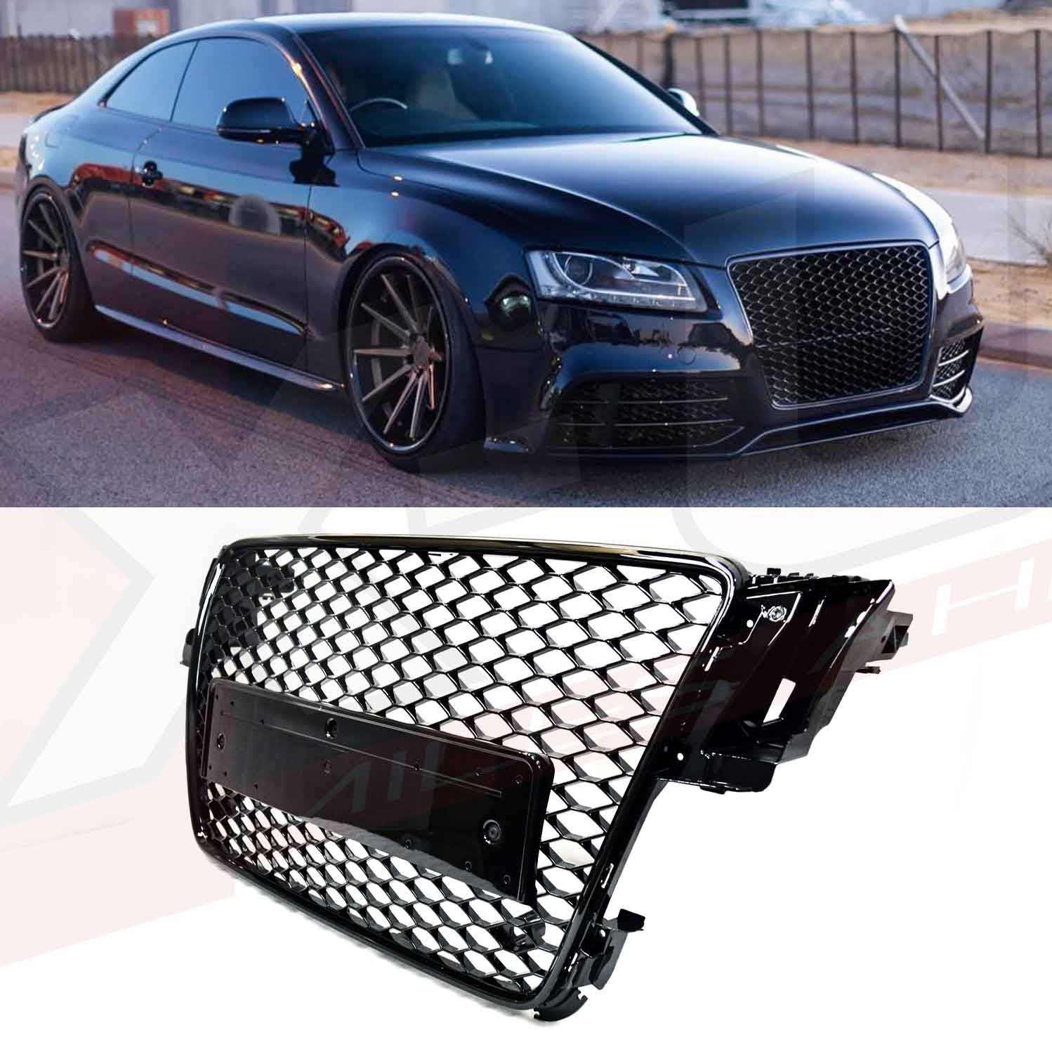 Ejeren Læne Enhed Audi A5 S5 2007-2012 B8 to RS5 style honeycomb mesh grill gloss black
