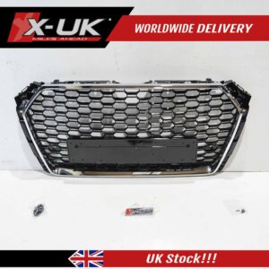 RS4 style front grill gloss black with chrome surround for Audi A4 S4 B9 2016-2019