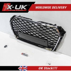 RS4 style front grill gloss black with chrome surround for Audi A4 S4 B9 2016-2019