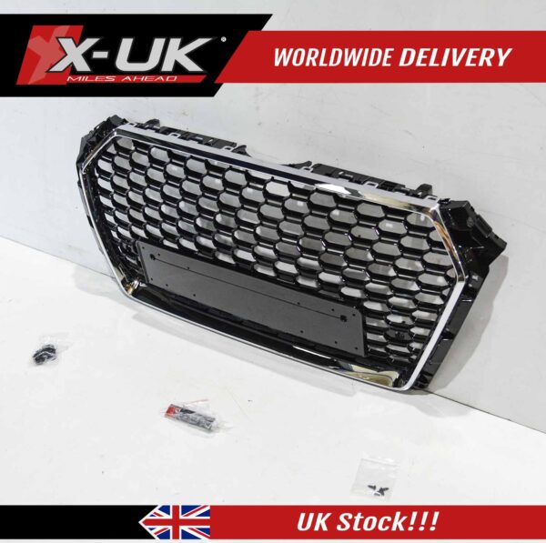 RS4 style front grill gloss black with chrome surround for Audi A4 S4 B9 2016-2019