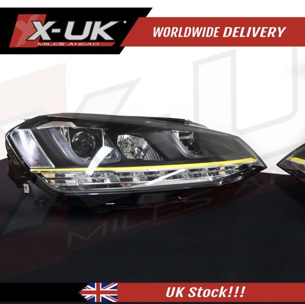 VW Golf 7 3D (RHD) headlights headlamps flowing sequential turning lights yellow stripes