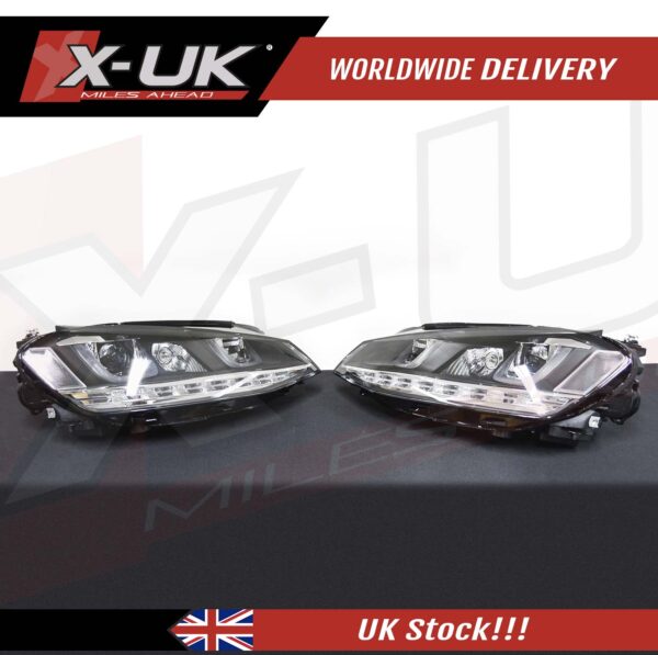 VW Golf 7 3D (RHD) Headlights Headlamps flowing sequential turning lights (Chrome stripes)