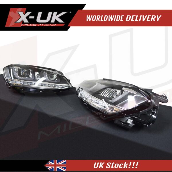 VW Golf 7 3D (RHD) Headlights Headlamps flowing sequential turning lights (Chrome stripes)