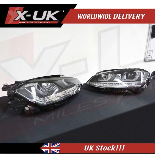 VW Golf 7 3D (RHD) Headlights Headlamps flowing sequential turning lights (Chrome stripes)