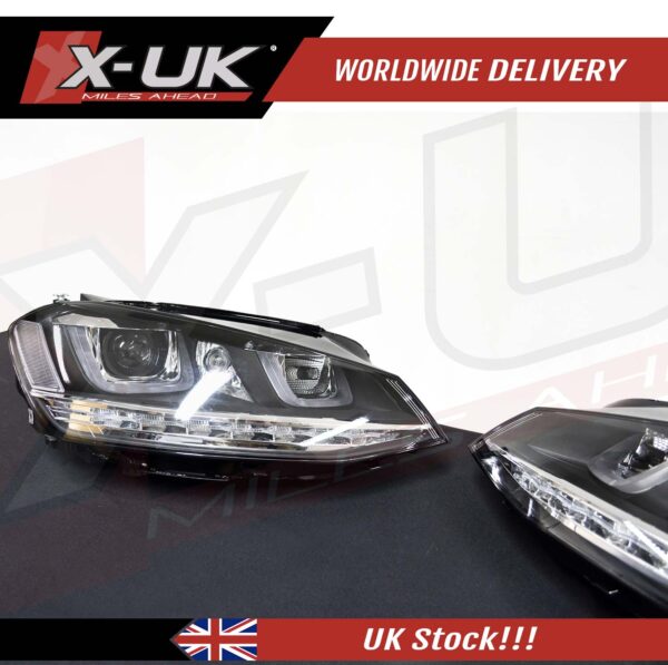 VW Golf 7 3D (RHD) Headlights Headlamps flowing sequential turning lights (Chrome stripes)