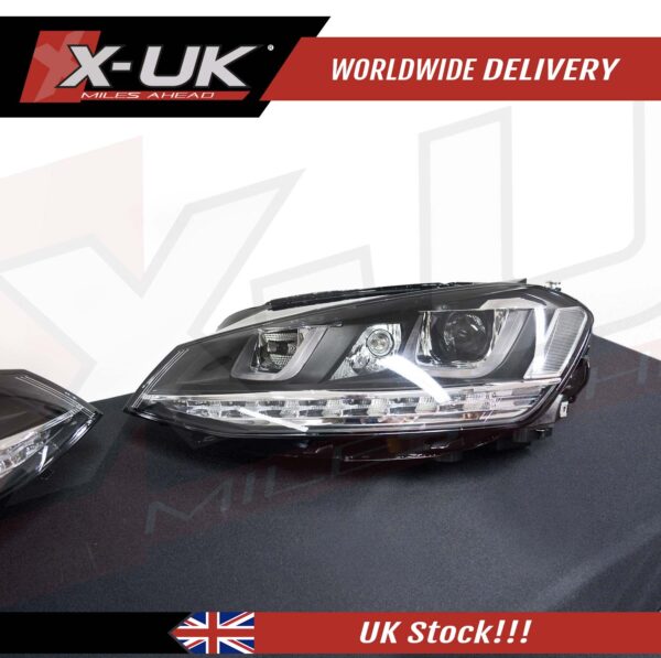 VW Golf 7 3D (RHD) Headlights Headlamps flowing sequential turning lights (Chrome stripes)