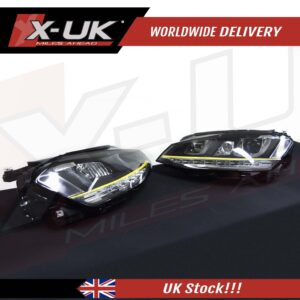 VW Golf 7 3D Headlights Headlamps flowing sequential turning lights Yellow stripes (LHD)