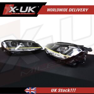 VW Golf 7 3D Headlights Headlamps flowing sequential turning lights Yellow stripes (LHD)