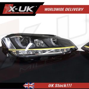 VW Golf 7 3D Headlights Headlamps flowing sequential turning lights Yellow stripes (LHD)