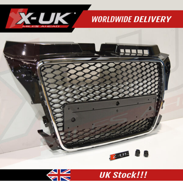 Audi A3 S3 8P 2009-2012 RS3 style front grill gloss black with chrome surround