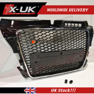 Audi A3 S3 8P 2009-2012 RS3 style front grill gloss black with chrome surround