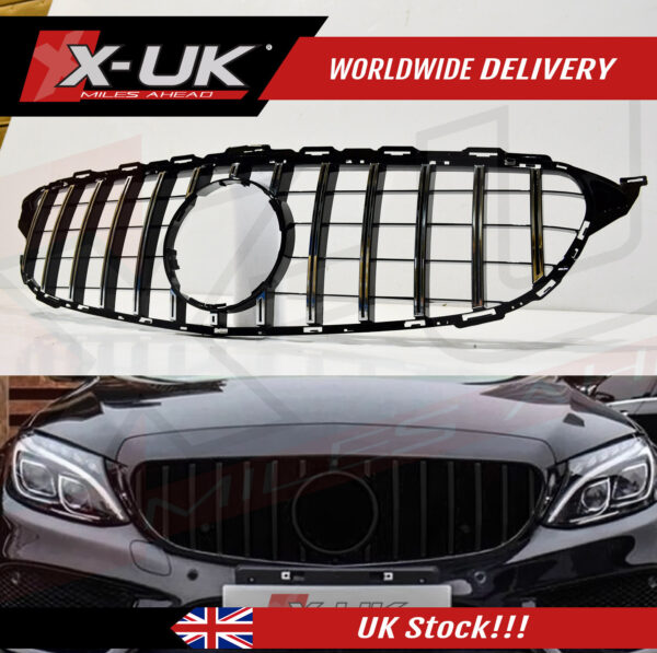 Mercedes C-Class W205 2015-2018 front grill Panamericana GT style gloss black