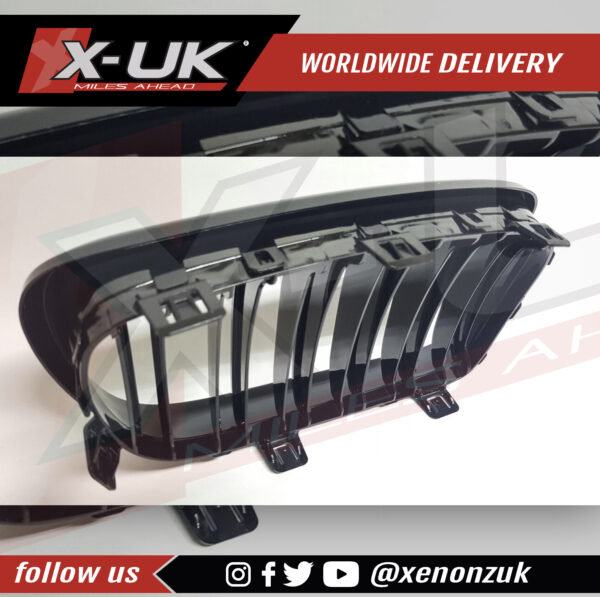 BMW E87 1 Series M5 F10 style double slat front grills gloss black