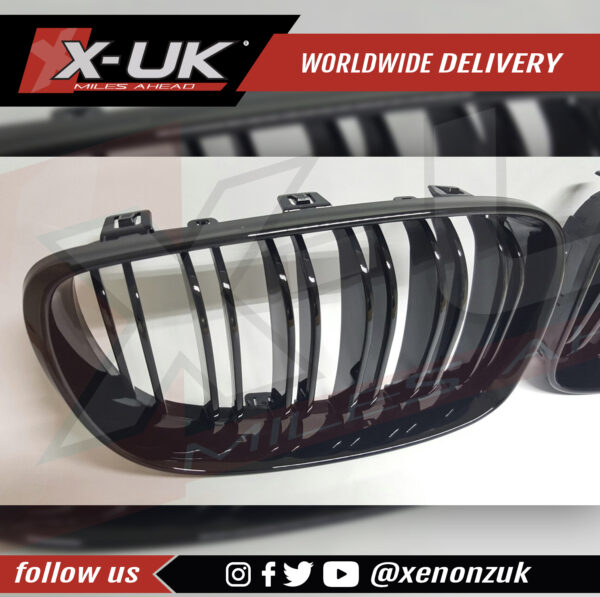 BMW E87 1 Series M5 F10 style double slat front grills gloss black