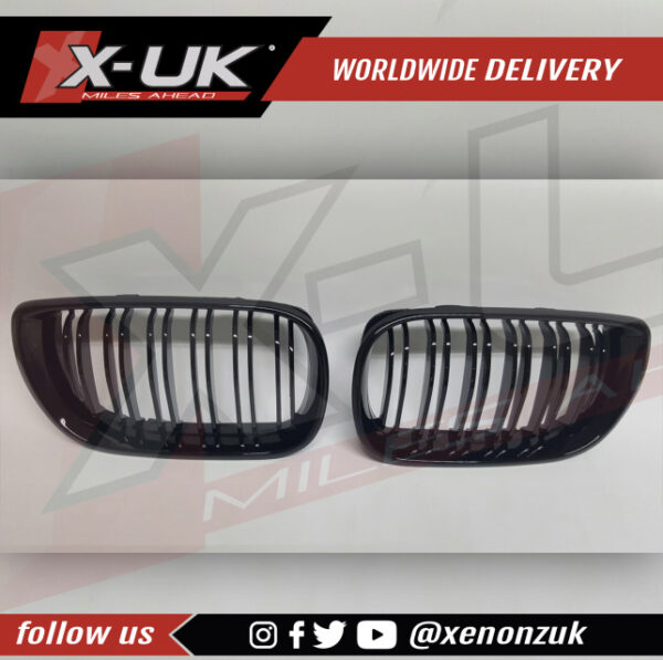 BMW E46 3 series M5 F10 style double slat front grills gloss black