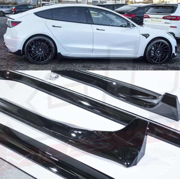 Tesla Model 3 2017-2021 gloss black side skirts diffusers extensions