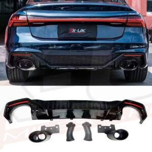 Audi RS7 style black edition honeycomb rear diffuser valance for A7 S7 4K8 2018-2022