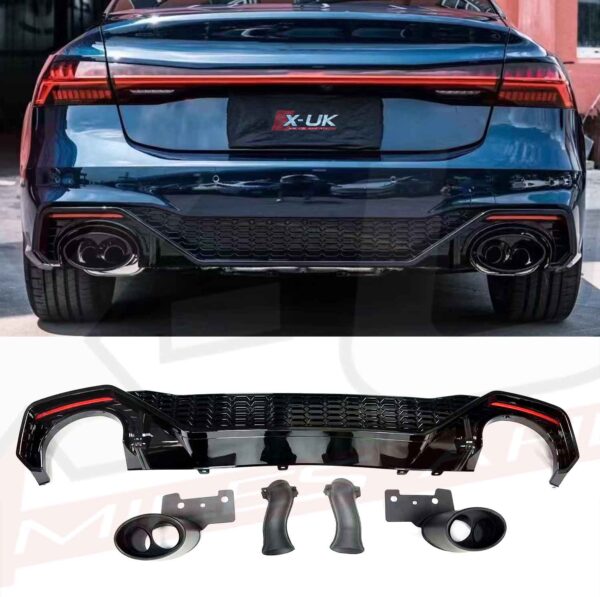 Audi RS7 style black edition honeycomb rear diffuser valance for A7 S7 4K8 2018-2022