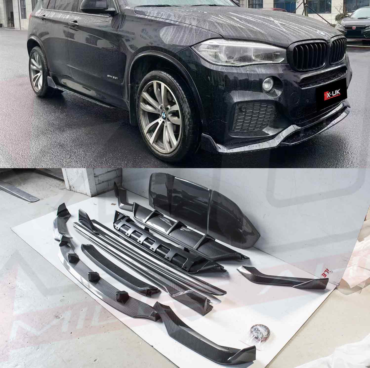 Front Bumper Spoiler Lip For 2014-2018 BMW X5 F15 M Sport - Glossy Black Carbon Fiber Look