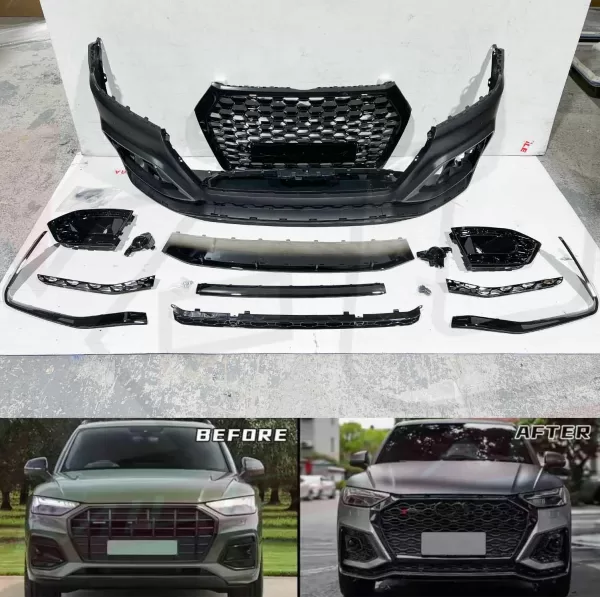 RSQ5 Style Front Bumper Grille 7-Piece Set For Audi Q5 SQ5 2013-2017 – Aftermarket Custom Fit, AU1000200SET